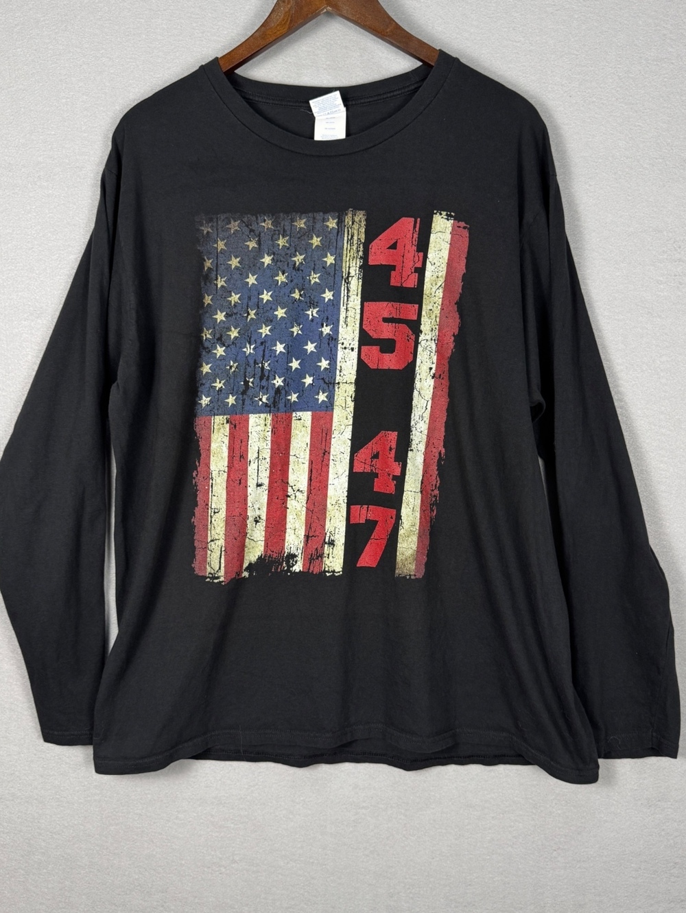 Port & Company Mens XL Long Sleeve USA Graphic Tee Black